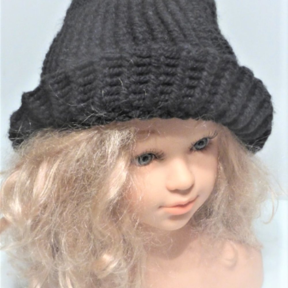 Hand Knitted WOMAN'S TOQUE Black Woman's Winter Hat Vintage Style Girls Hat